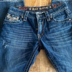 Rock Revival Blue Relaxed Jeans with Classic Fading